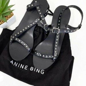 Anine Bing Remi Leather Sandals in Black Studs Size 38